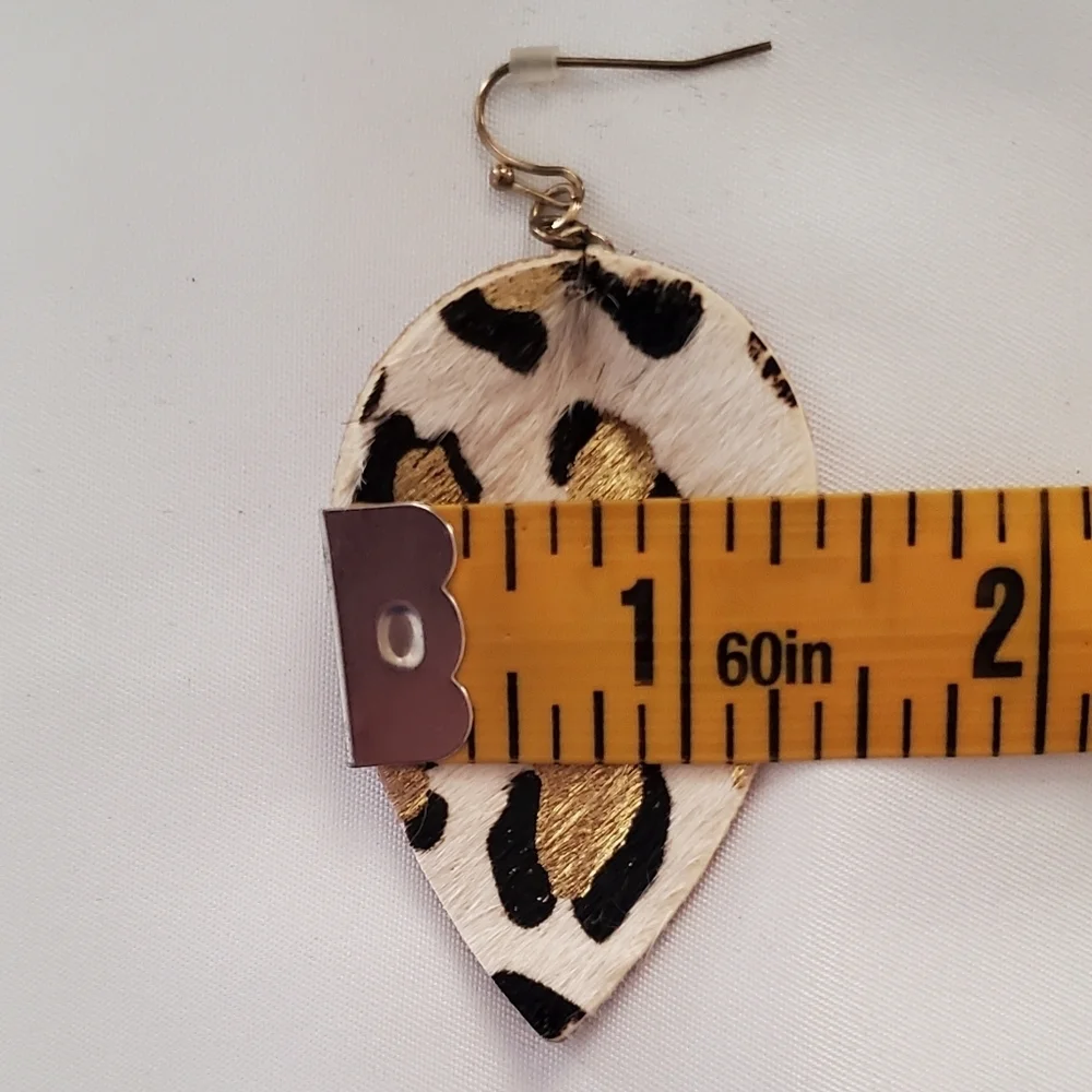 Leopard Print Faux Leather Teardrop Earrings Gold And Black Boho Lightweight